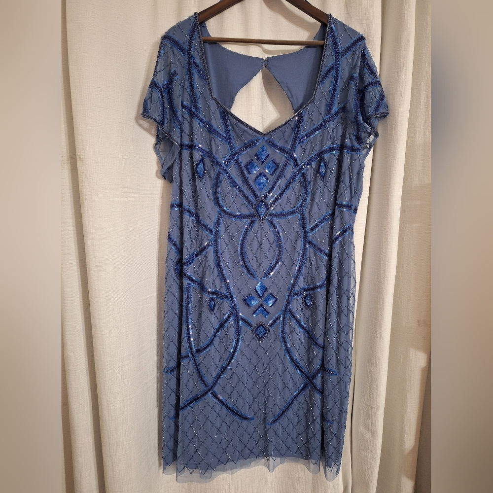 Adrianna Papell Beaded Blue Cocktail Dress